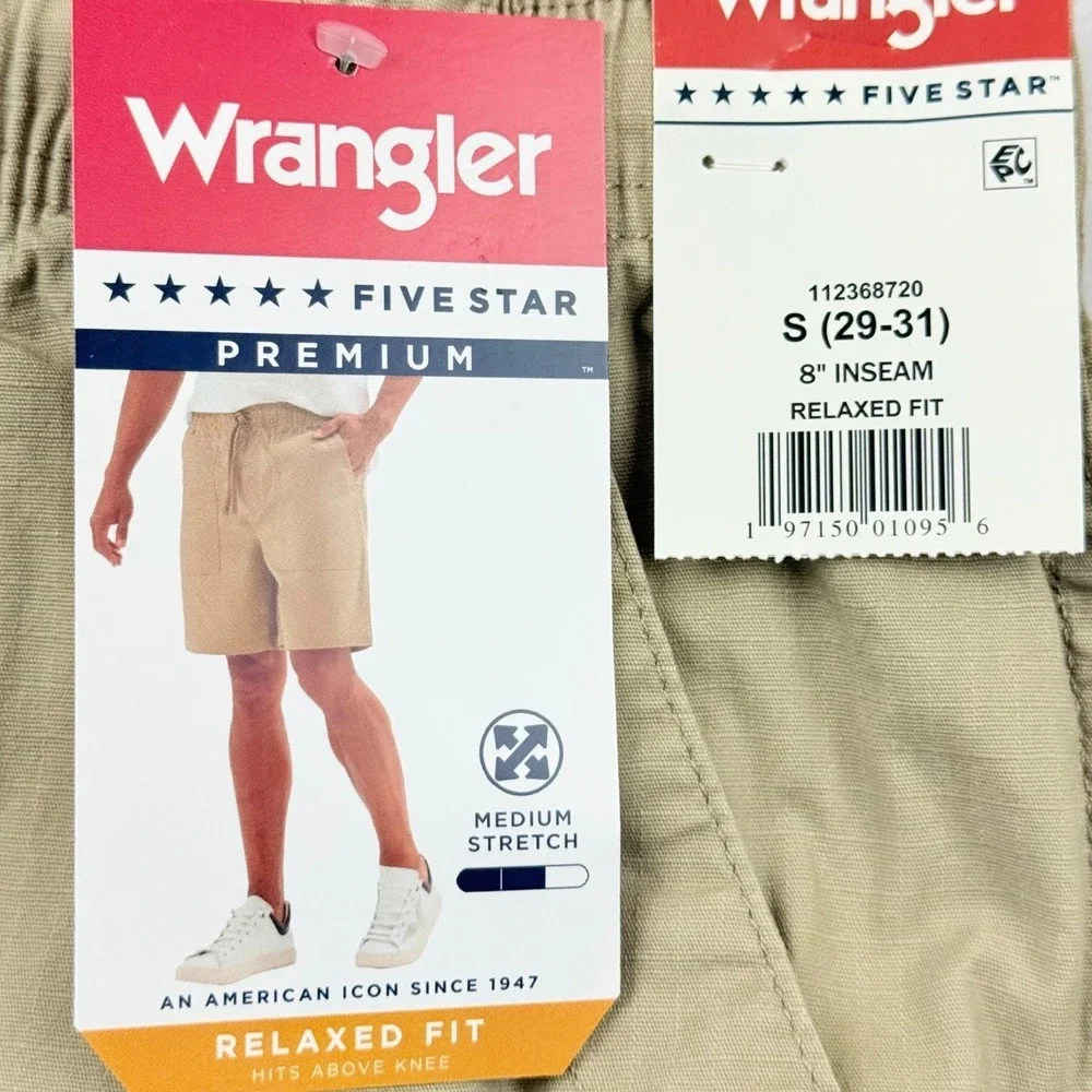 Wrangler Mens Stretch Elastic Drawstring Relaxed Tan Shorts Sz Small (29-31) NWT